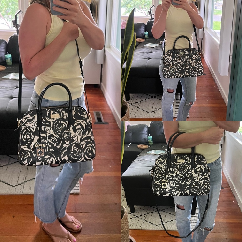 Kate Spade Small Rachelle Brightwater Drive Rose Handbag Black Cream Floral - Picture 10 of 10